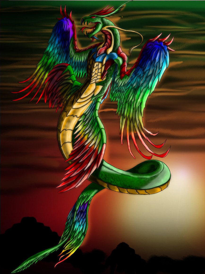 Кецалькоатль (Quetzalcoatl) – “змея, покpытая зелёными пеpьями” или “драгоц...