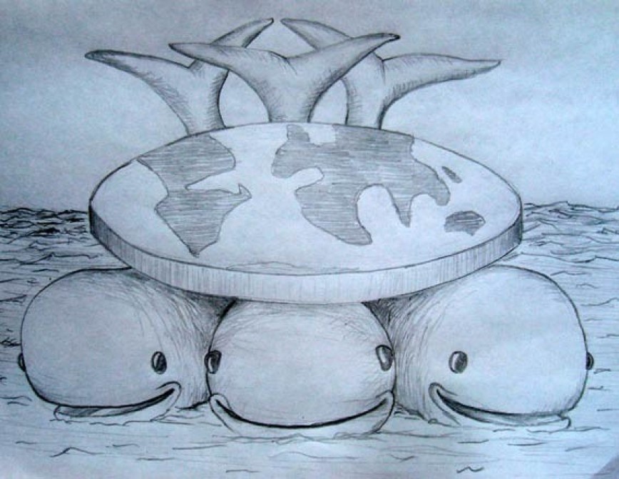 Держится на трех китах. Земля на трех китах. Земля держится на трех китах. Три кита держат землю. Мир на трех китах.